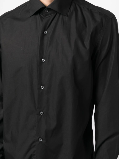 Shop Caruso Long-sleeve Classic Cotton Shirt In Black