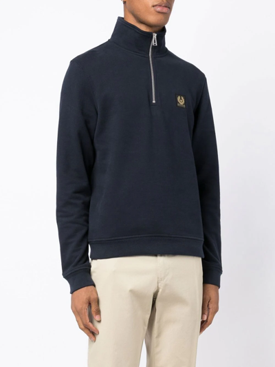 Shop Belstaff Logo-patch Short-zip Sweatshirt In Blue