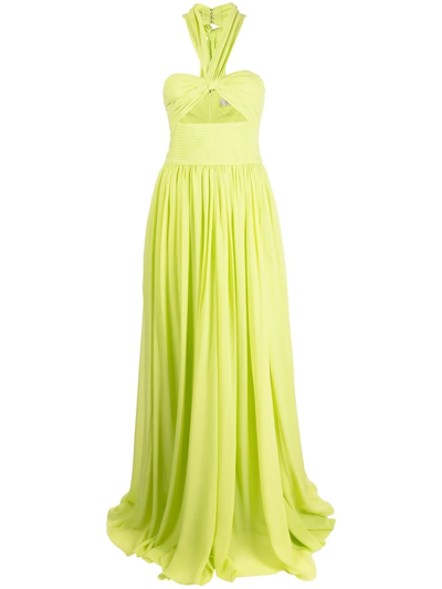 Shop Elie Saab Halterneck Pleated Gown In Green