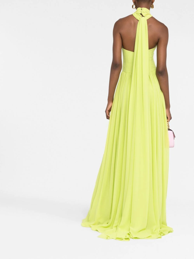 Elie Saab Halterneck Pleated Gown In Green