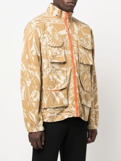 Shop Aries Crinkle Camouflage Hooded Cargo Jacket In Neutrals
