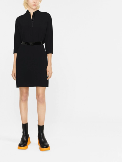 Shop Emporio Armani Buttoned Belted Dress In Black
