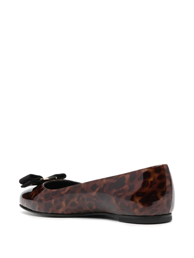 Ferragamo Vara-bow Leopard-print Ballerina Shoes In Brown