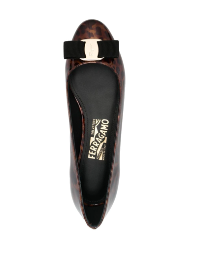 Ferragamo Vara-bow Leopard-print Ballerina Shoes In Brown