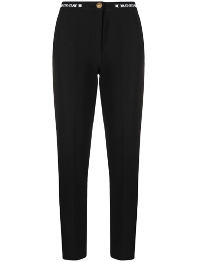 Shop Versace Jeans Couture Logo-waist Tailored Trousers In Black