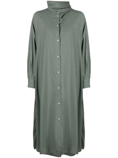 Studio Nicholson Hurn Snw Shirt Dress With Scarf In Green | ModeSens