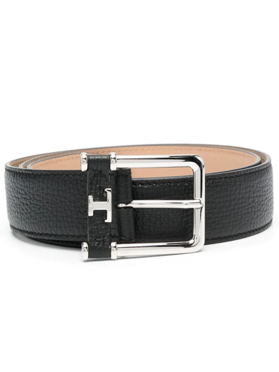 Shop Tod's Logo-buckle Grained Leather Belt In Black