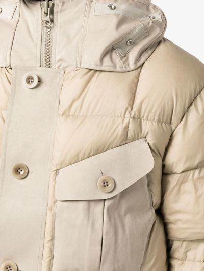 Shop Ten C Hooded Button Fasten Puffer Jacket In Neutrals