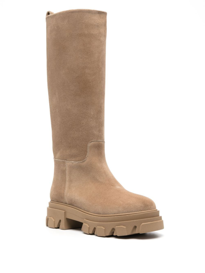 Shop Gia Borghini Perni Suede Mid-calf Boots In Neutrals