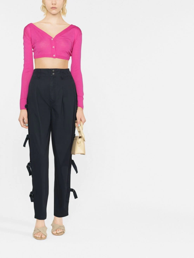 Jacquemus Soli Twisted-back Cropped Wool Cardigan In Pink