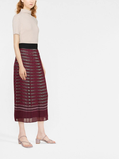 Shop Liu •jo Pleated Abstract-print Skirt In Pink