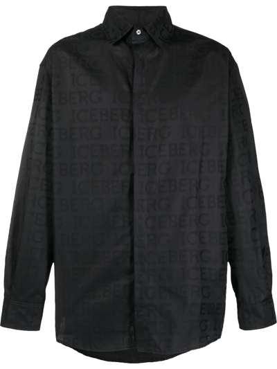 Shop Iceberg Logo-print Long-sleeved Shirt In Black