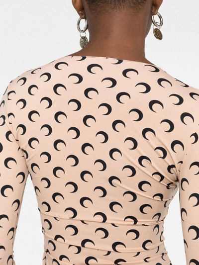Marine Serre Beige Crewneck T-shirt With All-over Crescent Moon Print In Neutrals