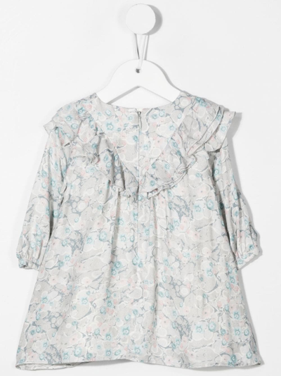 Shop Chloé Marbled-print Ruffled Dress In Grey