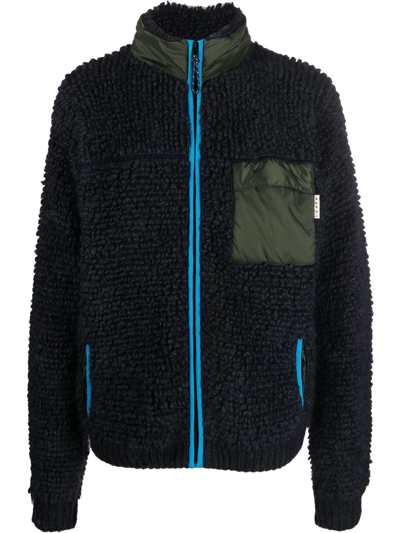 Shop Marni Knitted Zip-up Cardigan In Blue