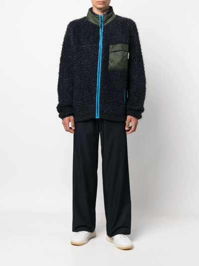 Shop Marni Knitted Zip-up Cardigan In Blue