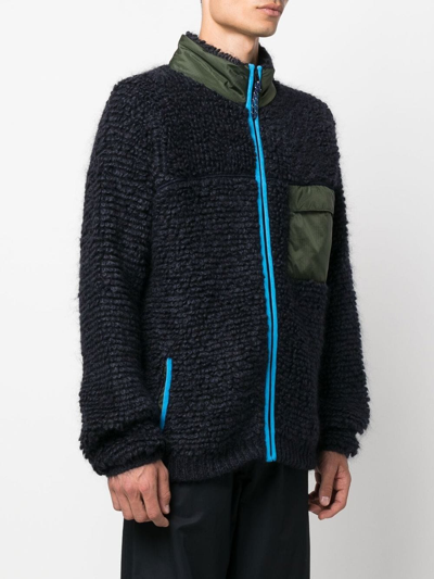 Shop Marni Knitted Zip-up Cardigan In Blue