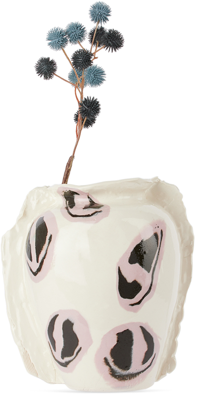 Shop Dum Keramik Off-white & Purple Multi Medium Smiley Faces Vase In Pale Lilac/white