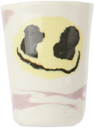 Shop Dum Keramik Off-white Medium Smiley Mug In Purple And White Mar