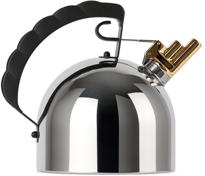 Shop Alessi Silver 9091 Kettle In Stainless Steel/bras