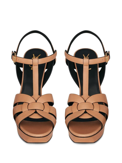 Shop Saint Laurent Tribute Platform Sandals In Braun