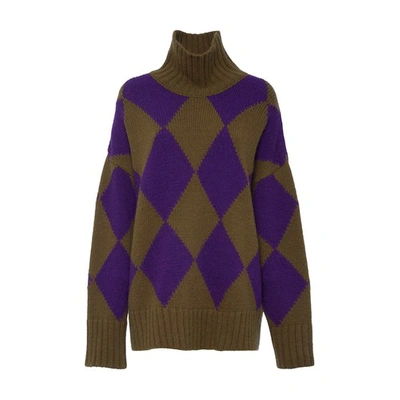 Shop La Doublej Argyle Sweater In Green Purple