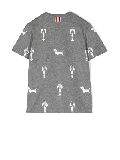 Shop Thom Browne Motif-print Cotton T-shirt In Grau