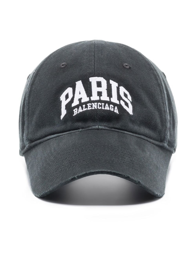 Shop Balenciaga Paris Cotton Baseball Cap In 1077 Black/white