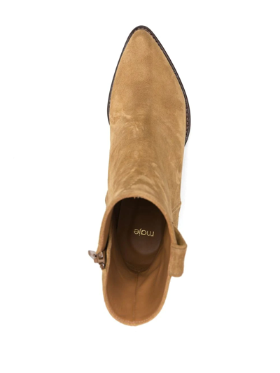 Shop Maje 75mm Suede Cowboy Boots In Neutrals