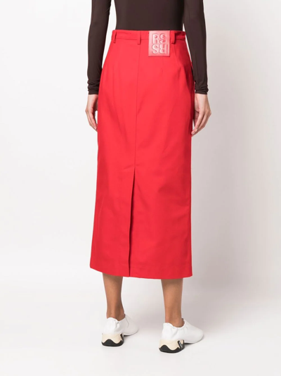 Shop Raf Simons Buttoned-up Denim Midi Skirt In Red