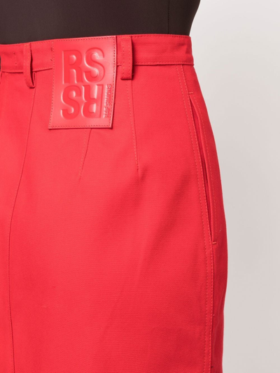 Shop Raf Simons Buttoned-up Denim Midi Skirt In Red