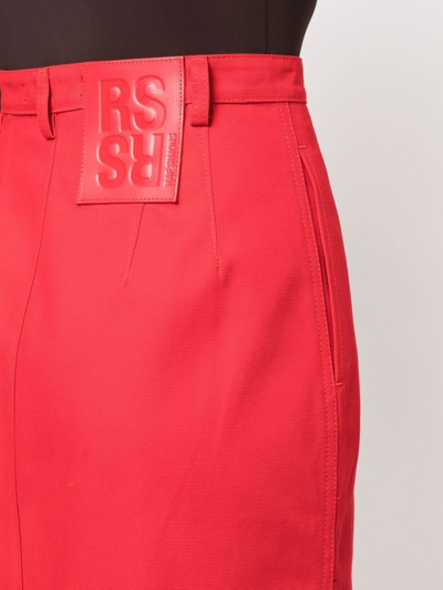 Raf Simons Red High Waist Cotton Midi Skirt In Red
