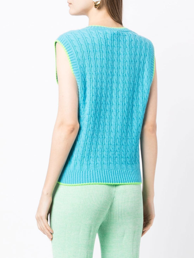 Shop Msgm Embroidered-logo Knit Vest In Blue