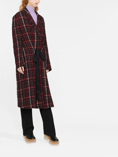 Marni Reversible Madras Coat With Double Belt In Red