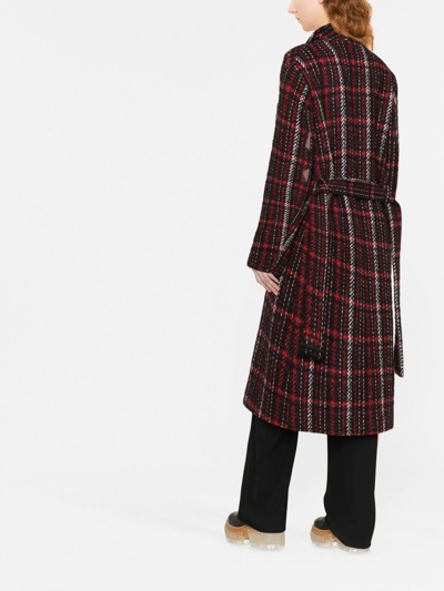 Marni Reversible Madras Coat With Double Belt In Red