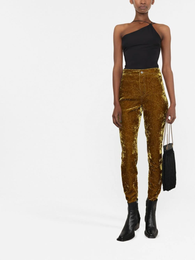 Shop Saint Laurent Velvet-effect Slim-cut Trousers In Grün