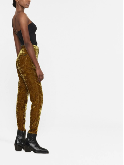 Shop Saint Laurent Velvet-effect Slim-cut Trousers In Grün