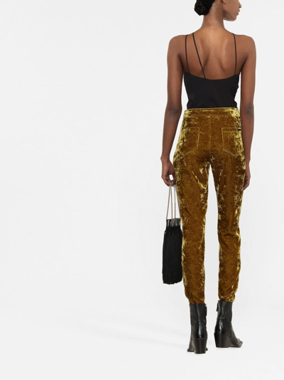 Shop Saint Laurent Velvet-effect Slim-cut Trousers In Grün