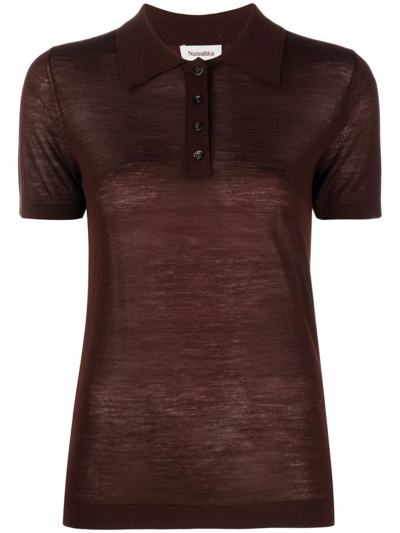 Shop Nanushka Fine-knit Short-sleeved Polo Shirt In Braun