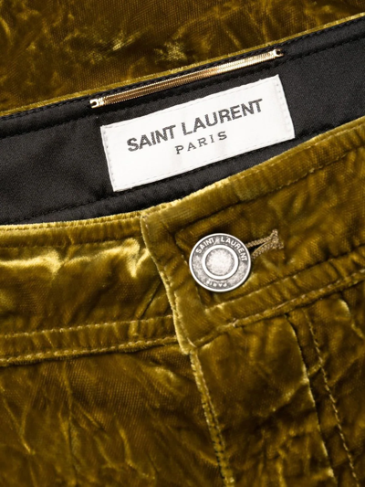 Shop Saint Laurent Velvet-effect Slim-cut Trousers In Grün