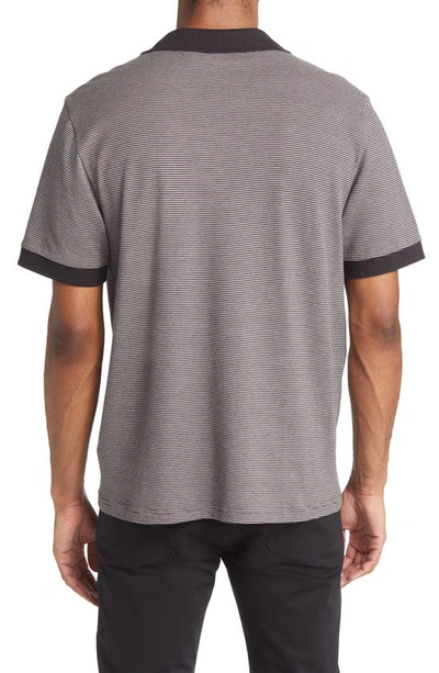 Shop Theory Malden Stripe Stretch Pima Cotton Polo Shirt In Black/ Opal