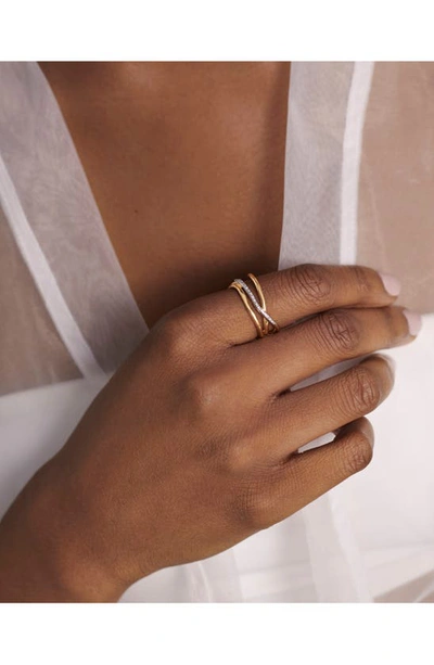 Monica Vinader Gold Riva Diamond Crossover Ring Diamond In 18ct Gold Vermeil On Sterling