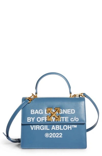 Shop Off-white Jitney Quote Logo Leather Handbag In Blue White