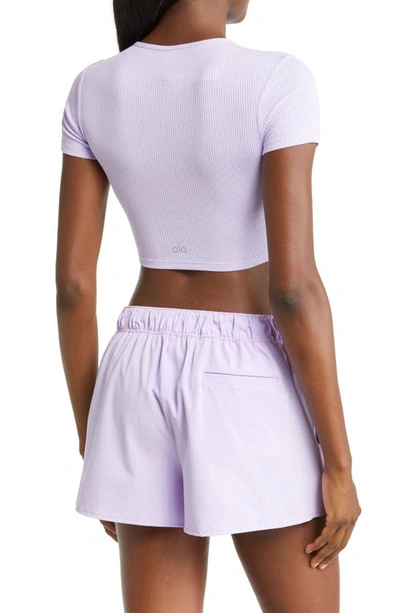 Shop Alo Yoga Knotty Rib Knot Front Crop Top In Violet Skies