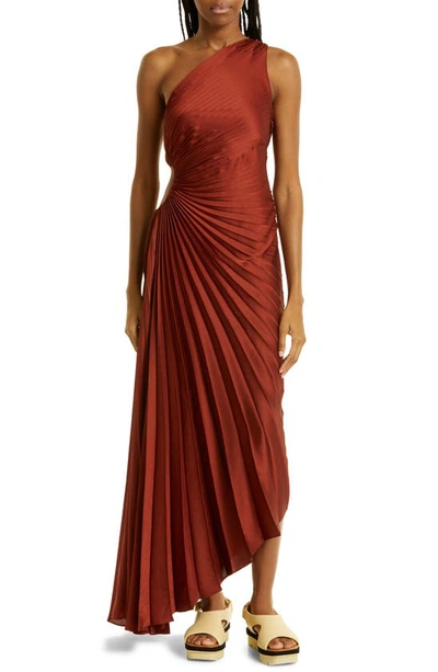 Shop A.l.c Delfina Pleated Cutout One-shoulder Dress In Brunette