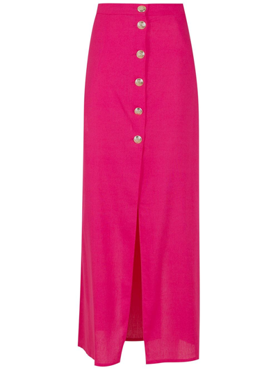 Shop Adriana Degreas Buttoned-up Stretch-linen Full Skirt In Pink