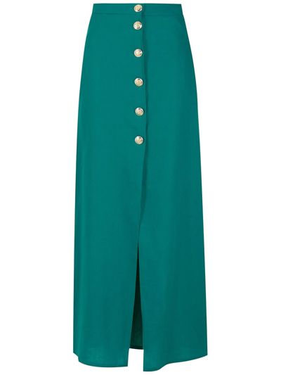 Shop Adriana Degreas Buttoned-up Stretch-linen Full Skirt In Green