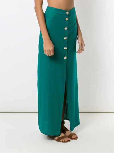 Shop Adriana Degreas Buttoned-up Stretch-linen Full Skirt In Green