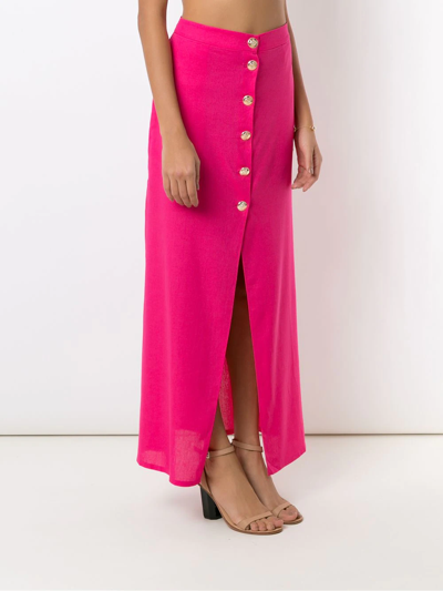 Shop Adriana Degreas Buttoned-up Stretch-linen Full Skirt In Pink