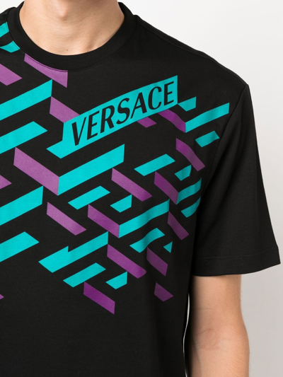 Shop Versace La Greca-print Short-sleeved T-shirt In Black